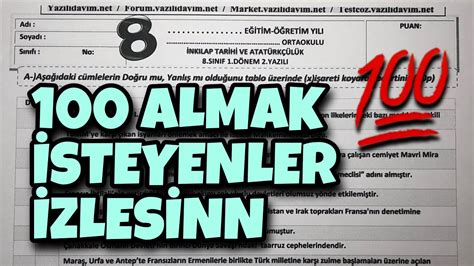 8 Sınıf İnkılap Tarihi ve Atatürkçülük 1 Dönem 2 Yazılı YouTube