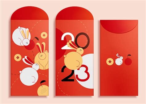 Premium Vector 2023 Cute Rabbits Red Envelopes
