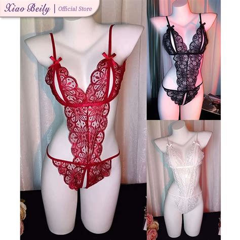 XiaoBeily Lace Temptation Sling Open Crotch Bodysuit Sexy Lingerie Panty Bikini Underwear For