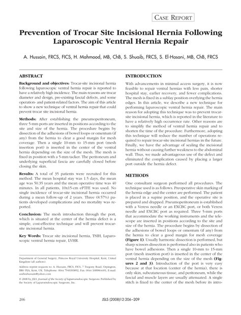 PDF Prevention Of Trocar Site Incisional Hernia Following