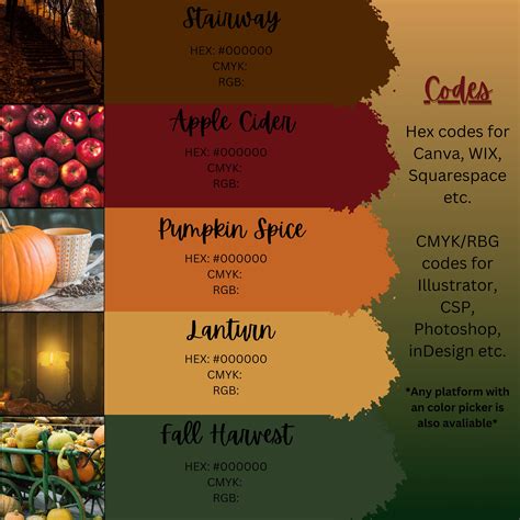 fall color palette color palette  hexcmykrgb codes color