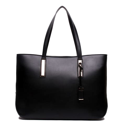 L1435 - Miss Lulu Leather Look Large Shoulder Tote Bag Black