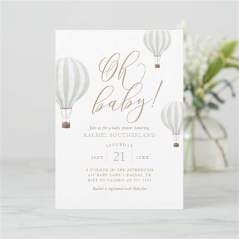 Oh Baby Mint Green Hot Air Balloon Baby Shower Invitation Zazzle