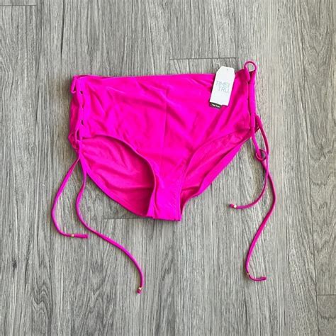 Time And Tru Swim Nwt Time And Tru Hot Pink Bikini Bottom High Waisted Adjustable Ties Size