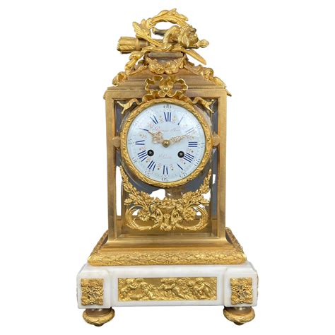 Large Gilt Patinated Bronze And Marble Clock Set By Raingo Fr Res For