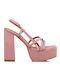 Envie Shoes Υφασμάτινα Γυναικεία Πέδιλα με Χοντρό Ψηλό Τακούνι Nude E02