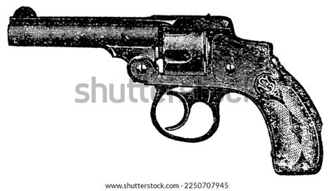 hammerless revolver vintage engraving  vintage stock illustration
