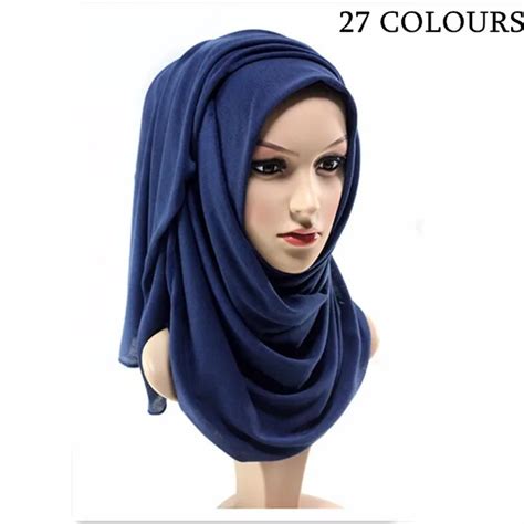 27 Colors High Quality Jersey Scarf Cotton Plain Elasticity Shawls Maxi Hijab Long Muslim Head