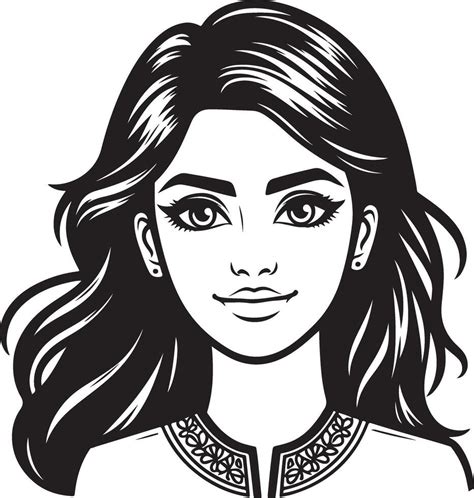 Stylized Black and White Portrait of Indian Woman, Minimalist Line ...