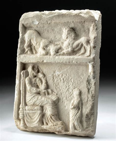 sold  auction roman marble relief stele mother child lion bull