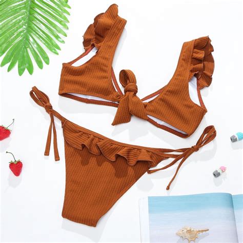 Bộ Bikini Hai Mảnh Trễ Vai In Hoa Màu Cà Phê Xanh Dương Có Gọng Kim Loại Cho Nữ BigBuy