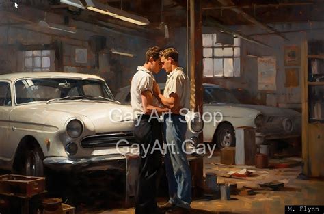 1950s Garage Gays Retro Vintage Gay Artwork Series Oil Painting Style Reproductions On