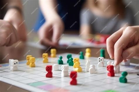 Молодые люди играют в шарады, настольные игры с фигурками, бросают ...