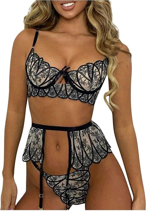 Poryu Women S Sexy Lace Lingerie Naughty Underwear Set Women S Embroidery Lace Bowknot Bra