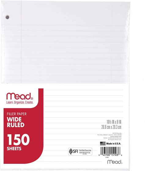 Mead Filler Paper Loose Leaf Paper Wide Ruled Paper 150