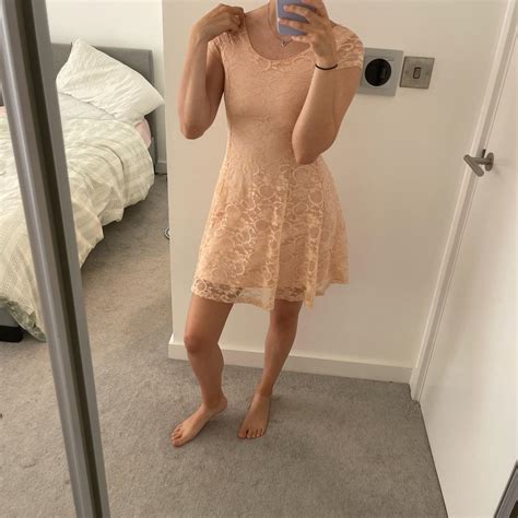 Nude Tan Pink Lace Mini Dress Super Comfortable Depop