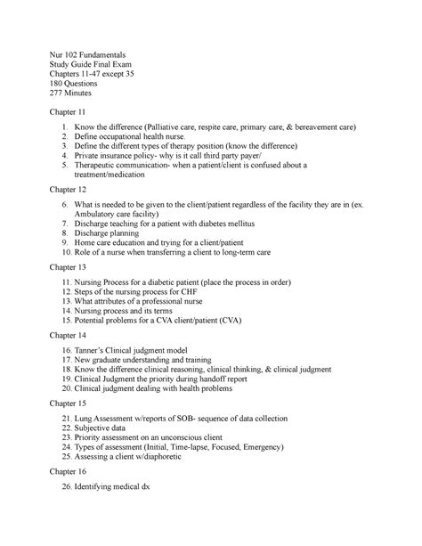 Nur 102 Fundamentals Final Exam Study Guide Nur 102 Fundamentals