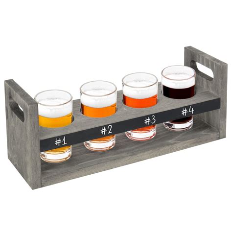 Myt 5 Piece Beer Flight Board Tasting Sampler Set With Chalkboard