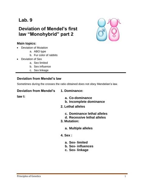 Pdf Lab Deviation Of Mendels First Law Monohybrid Part Sex