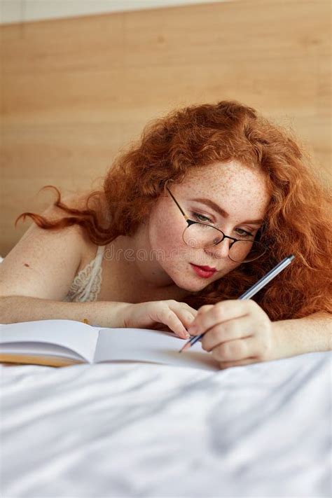 Red Haired Chubby Woman In Lingerie Lies On Bed Have Rest Stock Image Image Of Hairstyle