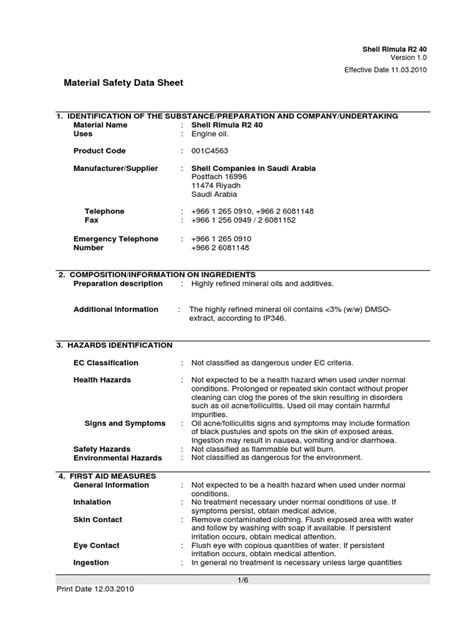 Material Safety Data Sheet Effective Date 11032010 Pdf Personal