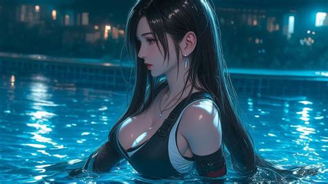 K Hd Wallpaper Tifa Lockhart Resting In Moonlit Poolside In