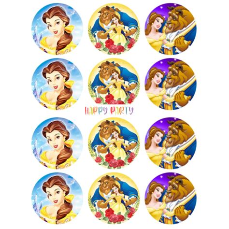 Beauty And The Beast Edible Cupcake Toppers Uncut Images Happy Party