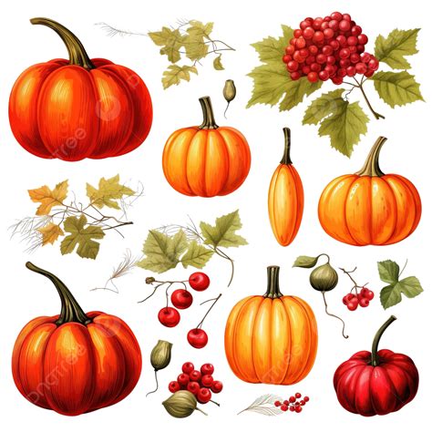 Autumn Pumpkins Set Thanksgiving Autumn Vegetables Orange And Red