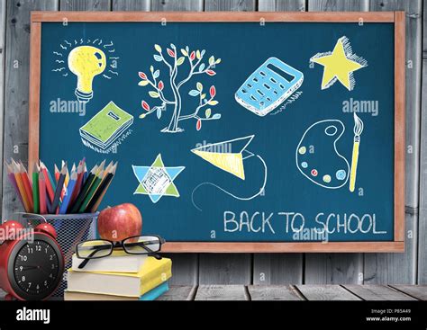 Back To School Education Drawings On Blackboard For School Stock Photo