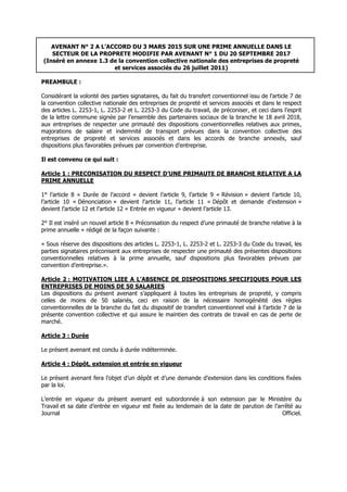 Idcc Avenant Prime Annuelle Pdf