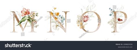 Gold Green Floral Alphabet Set Collection Stock Illustration 2098829350