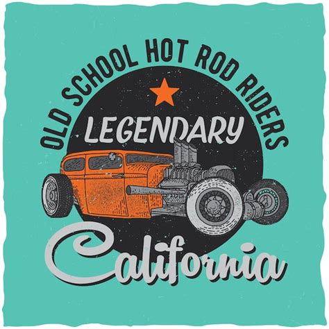 Diseño de etiqueta de camiseta vintage hot rod con ilustración de coche de velocidad