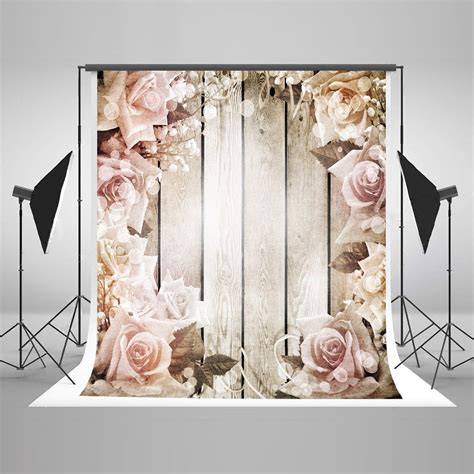 GreenDecor 5x7ft Flowers Wall Photography Backdrops Wood Floor Photo