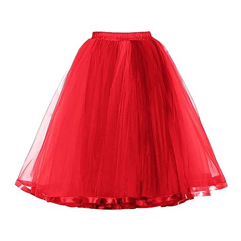 Xiuh Womens Solid Color Tulle Lightweight A Line Skirts Elastic Waist Fashion Puffy Skirts Red