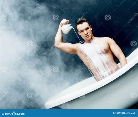 Man Taking A Bath With Milk Stock Photo Image Of Relax Nude