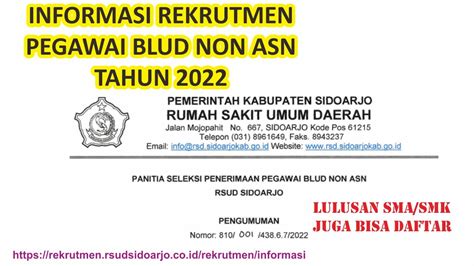 Informasi Lowongan Dan Cara Daftar Pegawai Blud Non Asn Rsud Sidoarjo Tahun 2022 Youtube