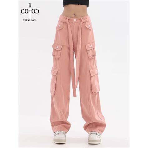 Jual Coco Trend Soul Jeans New Pink Highwaist Cargo Jeans Wanita