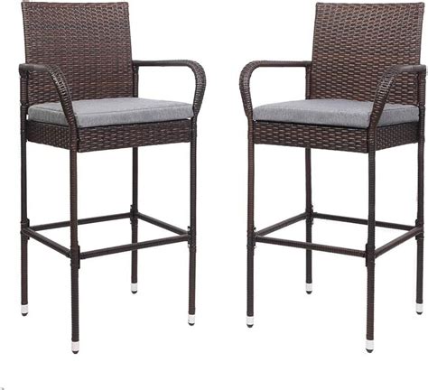 Outdoor Wicker Bar Stools Set Of 2 With Cushions Outdoor Bar Chairs