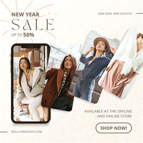 Free Canva Template Beige Phone Mockup Fashion New Year Sale