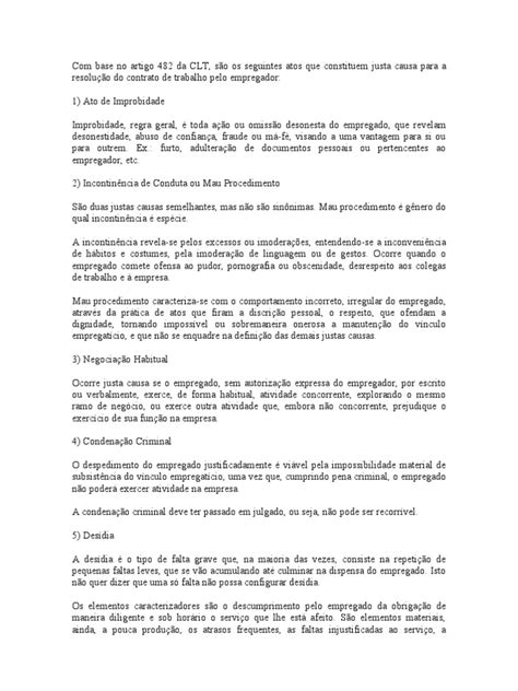 Artigo 482 Da Clt - Com Base No Artigo 482 Da CLT | Lei das Obrigações | Lei criminal