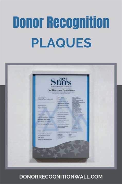 A Blue And White Sign That Says Donor Recognition Plaques