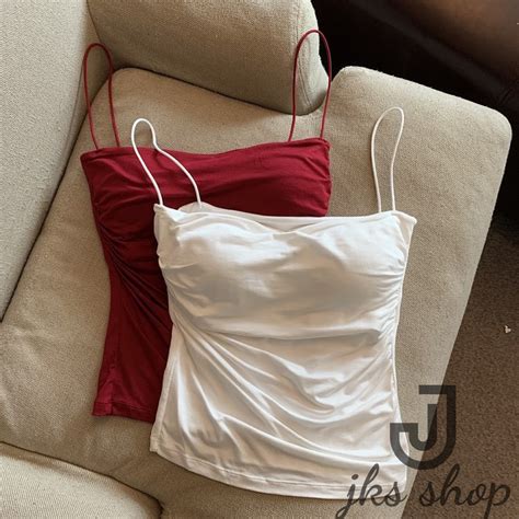 Jks Hot Girl Vest Women S Stretchy Camisole Outer Wear Bottoming Top With Chest Pad Shopee