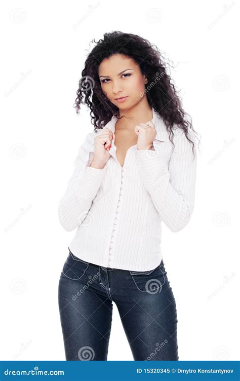 Brunette Atractivo En Camisa Imagen De Archivo Imagen De Standing Travieso 15320345