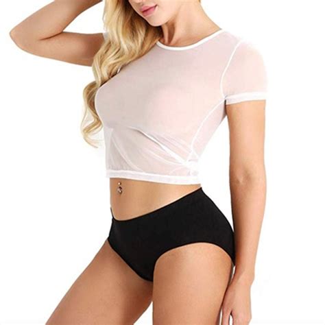 Porn Sheer Top Sexy Mesh Transparent T Shirt Women Summer Solid Color Tight Aesthetic See