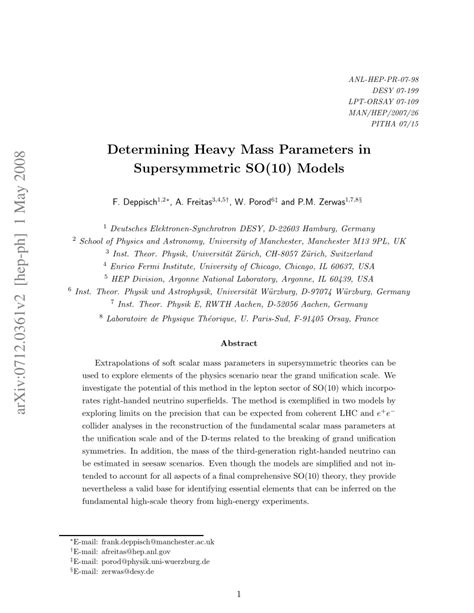 Pdf Determining Heavy Mass Parameters In Supersymmetric So Models