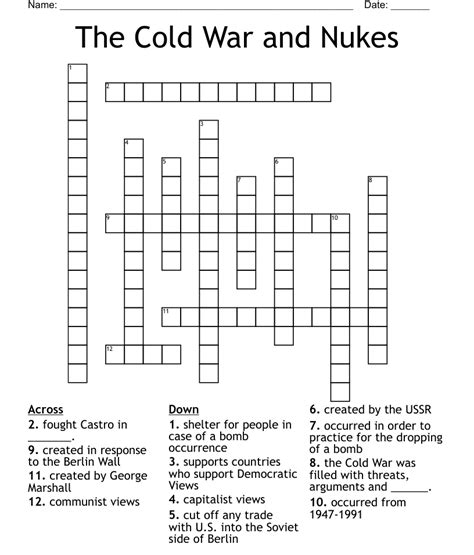 The Cold War And Nukes Crossword Wordmint