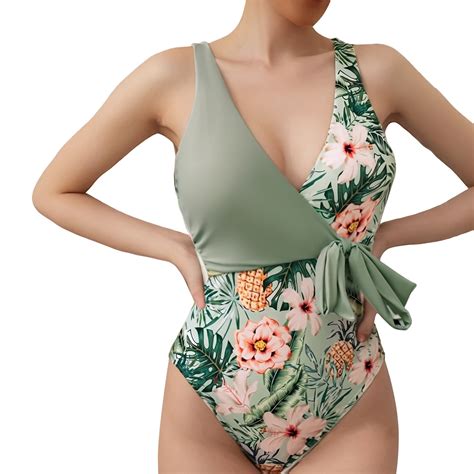 Women Retro Sexy High Waisted Bathing Suit Racerback Bikini Swimsuits Bikini Chain Sexy Latex