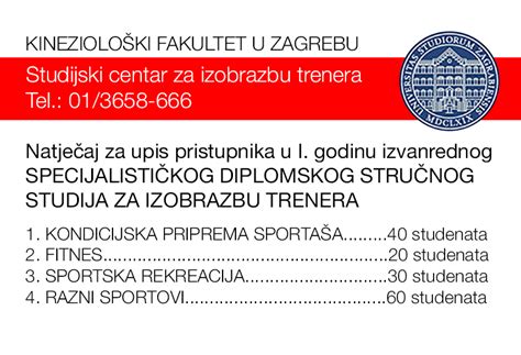 Natje Aj Za Upis Na Specijalisti Ki Diplomski Stru Ni Studij Za