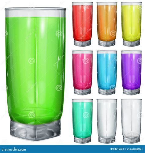 Set Of Opaque Glasses With Multicolored Drinks Stock Vector Illustration Of Party Glass 84315730