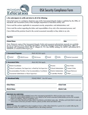 Fillable Online Mich Osa Security Compliance Form Mich Fax Email